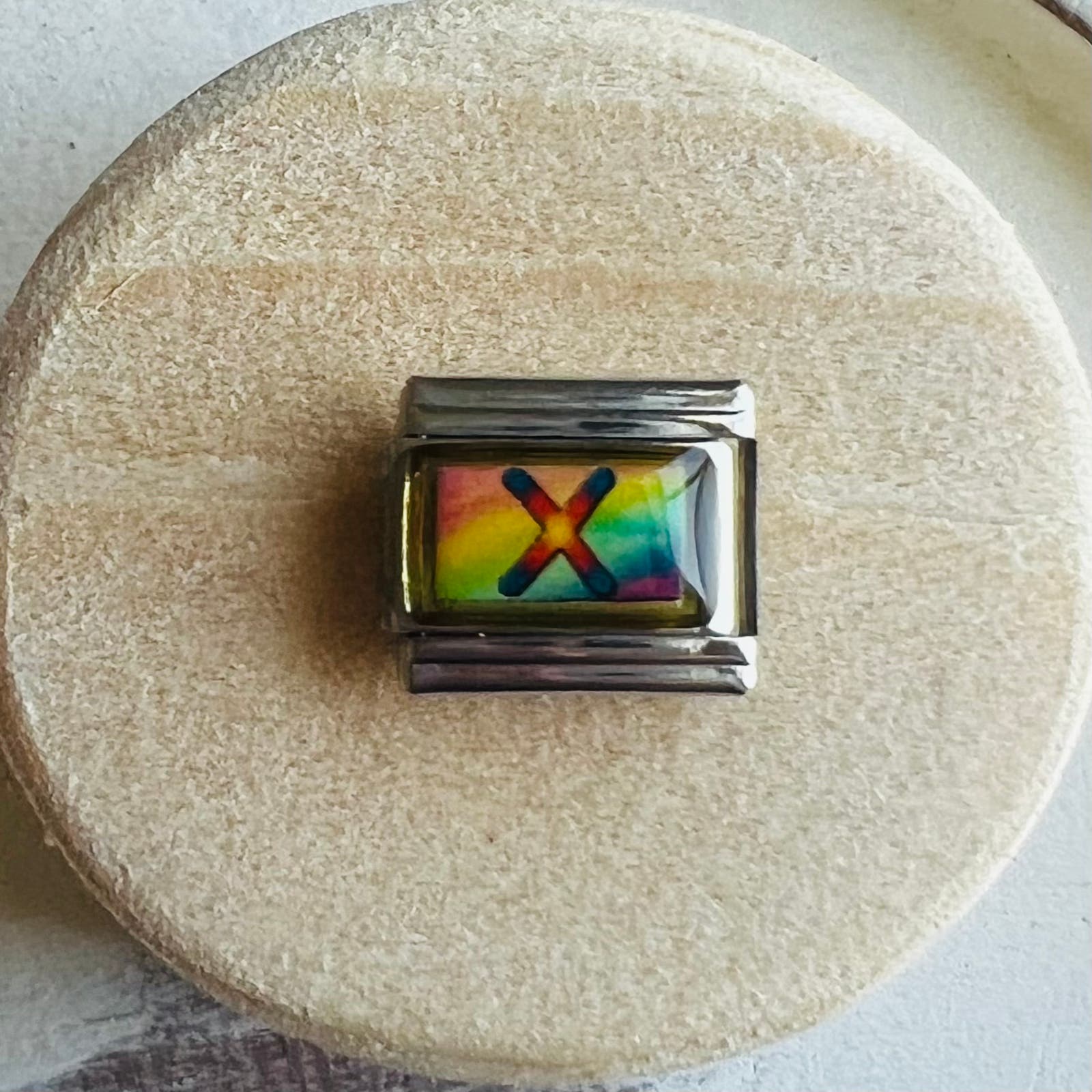 Rainbow Letter X Italian Charm Bracelet Link